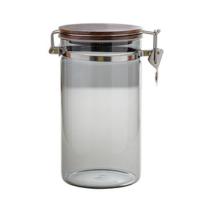 Glass Storage Jar With Wooden Lid Cylinder Shape For Food Moisture Proof Semi Transparent <b>Container</b> - Product Image 5