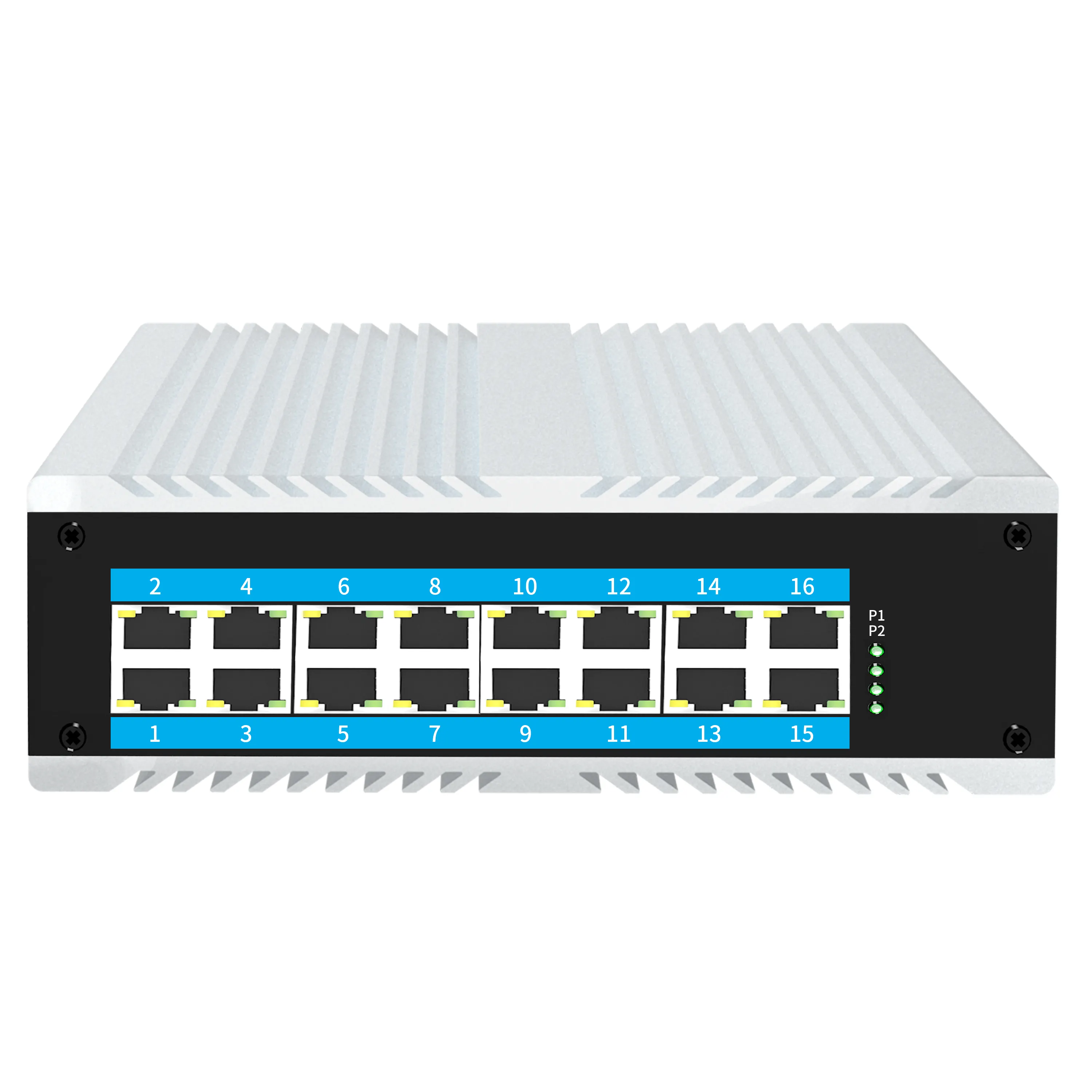 Conmutador POE Ethernet de carril DIN industrial no gestionado de 16 puertos Gigabit 10/100/1000m con funciones apilables SNMP QoS LACP