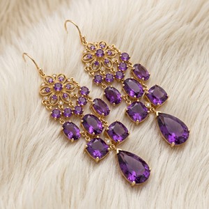 Ear enlace oem odm 14K Gold Plated Vintage Filigree Amethyst Chandelier Dangle <b>Earrings</b> Luxury Water Drop Gemstone <b>Hook</b> <b>Earrings</b> - Product Image 3