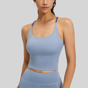 Top Sportivo da Donna Senza Cuciture con Supporto Elevato e Imbottitura, Spalline Sottili e Schiena Incrociata, Modello Lungo <span class=keywords><strong>per</strong></span> Yoga, Allenamento e Palestra - Product Image 3