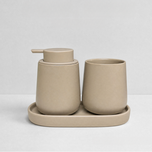 Conjunto Elegante de Acessórios de Banheiro em Cerâmica com 3 Peças |   Dispensador de Sabão e Copo com Bandeja |   Para Casa, Hotel, Resort, Vanidade e Presentes - Product Image 5