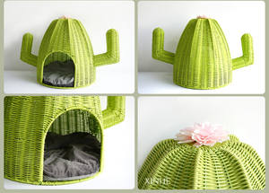 XH Neuheit Kunststoff Rattan Harz Wicker Handmade Woven Hunde möbel Kaktus form Haustier korb Haus Katzen bett - Product Image 3