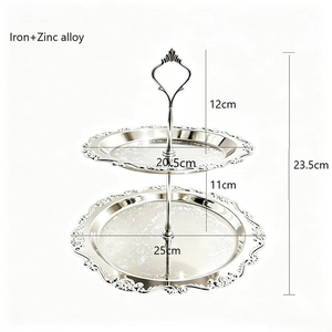 2/3-laags vintage geëmbosseerde verzilverde taartplateau van ijzer en zinklegering, Europese dessertpresentatiehouder voor bruiloften en feesten - Product Image 4