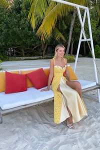 Vestido de temperamento de alta calidad, <span class=keywords><strong>ropa</strong></span> personalizada, Doc, elegante, correa de cuello bajo, abertura en el muslo, Maxi vestidos de puntos para <span class=keywords><strong>mujer</strong></span> - Product Image 4