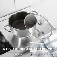 Marmite en acier avec couvercle en verre, marmite à induction avec gravure en nid d'abeille, marmite à soupe antiadhésive compatible avec toutes les plaques de cuisson