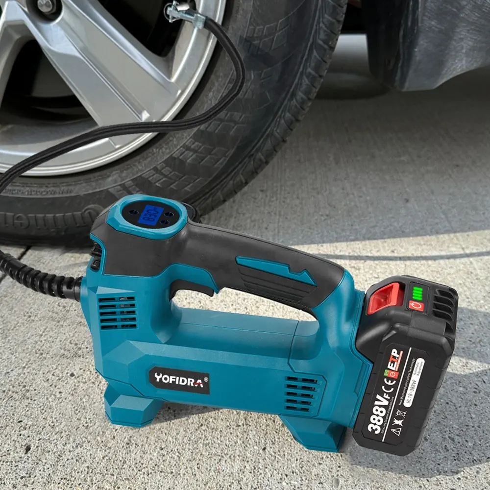 Yofidra Electric Air Pump LED Display Cordless rechargeable Car Tire Electric Inflator Pneumatic Tool For Makita 18V Battery