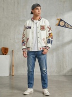 Automne À La Mode Marque Hommes Stand Bouton Formelle En Cuir Manteau Vente Chaude Varsity Brodé Baseball Veste Extérieure avec Logo Avant