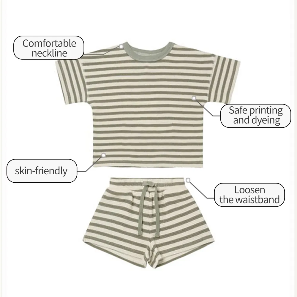 Newborn Baby Boys Outfit Short Sleeve Infant Striped Romper and Short Pants 2pcs Clothes Set