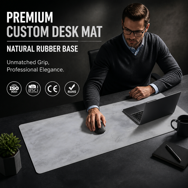 Extra Large Cement Gray Desk Mat Stain Resistant Waterproof Smooth Surface Non Slip Rubber Base for Office Gaming Computer