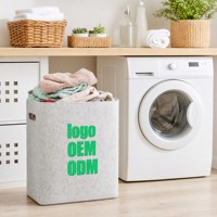 Cesta de Almacenamiento Rectangular Gruesa de Fieltro Gris Claro con Asas Recortadas para Dormitorio y Baño, Cesto de Ropa Resistente