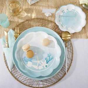 DAMAI - Sets de vaisselle jetable en papier sur le thème de la plage et de la navigation pour fêtes d'enfants - Couleurs personnalisées - Assiettes et gobelets imprimés 4 couleurs - Product Image 1