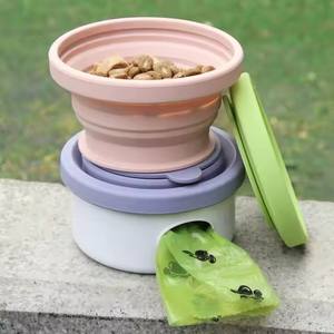 Poop çanta ile 3 in 1 silikon hayvan mama kabı açık seyahat gıda köpek kedi için su sebili besleyici gıda sınıfı katlanabilir kase - Product Image 5
