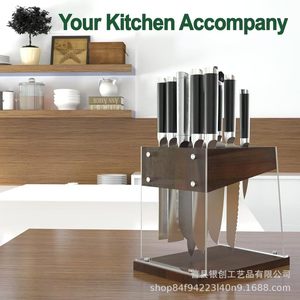 Wooden Knife <b>Block</b> 7Pcs <b>Acrylic</b> Base Desktop Storage Rack Kitchen Knife Organizer - Product Image 3