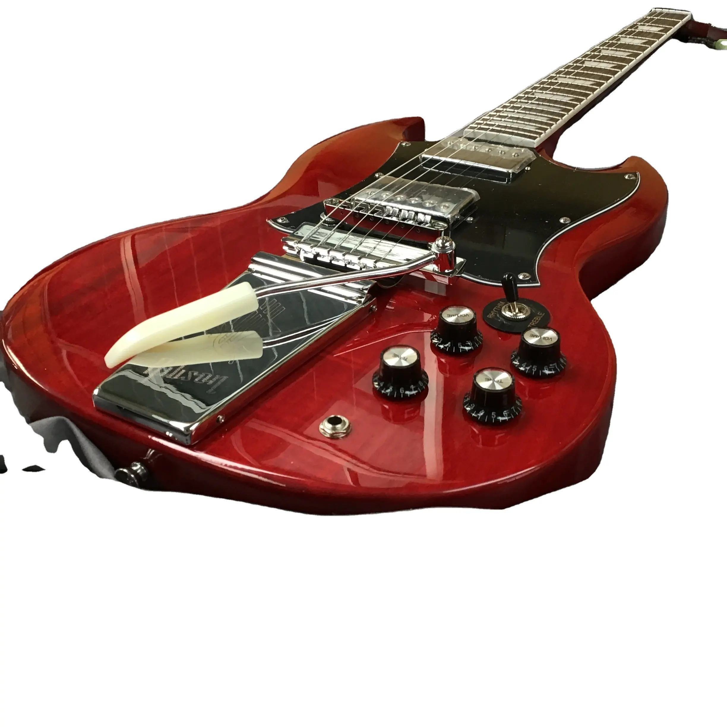 Guitare électrique rouge 6 cordes HH Pickup expédition rapide guitare de marque G avec barre