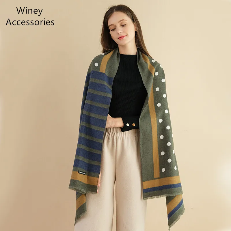 2021 क्लासिक शरद ऋतु सर्दियों महिला स्टाइलिश के लिए पोल्का डॉट्स धारियों लंबी पश्मीना scarfs शाल विस्कोस कपास गर्मियों में मुद्रित हिजाब