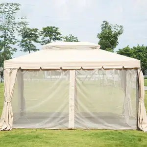 Con osquito etting, utdoor RIC Abric/Teel ananopy 10X12 Gazebo, ented olyester ababric azebo Atios/