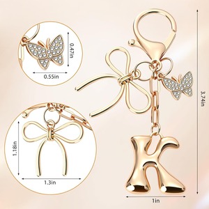 Gantungan kunci logam busur huruf inisial elegan mode rhinone Love huruf bahasa Inggris tas logam jimat hadiah perhiasan - Product Image 2