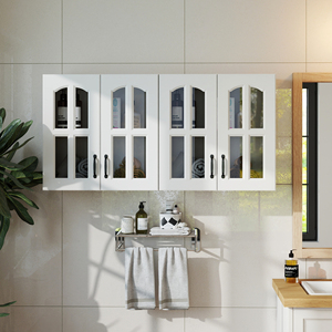 Wall Cabinet Glass Door Display Floating Cabinet With Adjustable <b>Shelves</b> <b>For</b> Bathroom <b>Kitchen</b> Living - Product Image 2