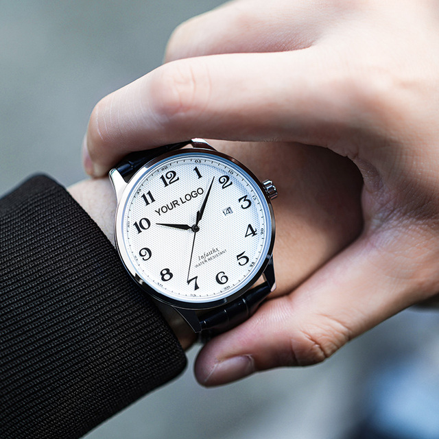 Custom Logo Business Men Watch Elegant Alloy Case Quartz Wristwatch Professional OEM ODM Simple Stylish Design Leather Strap