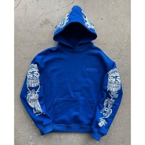 Sweat à capuche personnalisé en molleton épais bleu, imprimé crâne graphique gothique, style streetwear oversize Y2K, style skate, OEM ODM - Product Image 2