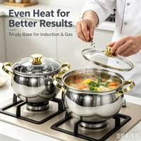 Ensemble de casseroles en acier inoxydable écologiques de qualité supérieure, style américain, compatible induction, couvercle en verre, non toxique, passe au lave-vaisselle