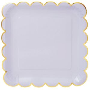 Assiettes carrées modernes de 9 pouces pour fêtes, en papier pastel scintillant avec bord festonné doré, vaisselle mignonne très vendue - Product Image 4