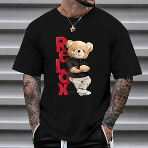 Camiseta Holgada de Algodón 100% para Hombre, Estilo Hip Hop, de Alta Calidad, Bordada, Casual, con Diseño de Oso Impreso - Product Image 2