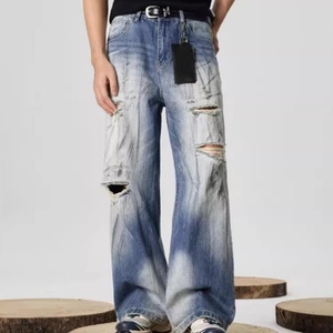Jeans Unisex de Pierna Recta, Estilo Hip Hop Vintage, Transpirables, Tejidos, Desgastados, Rotos, para Otoño/Primavera/Verano, MOQ Bajo Personalizable - Product Image 1