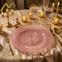 Assiettes de présentation en verre à perles roses, motif floral vintage, en gros, pour mariage, banquet, location, décoration de table