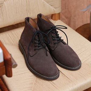 Bottes rétro en cuir véritable à bout pointu en daim à semelle épaisse, bottes d'équitation multifonctionnelles - Product Image 1