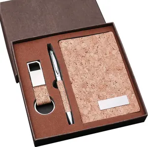 商务促销品3pcs笔记本笔钥匙扣木纹彩色企业促销周年礼品套装