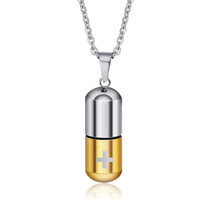Kalung Liontin Kapsul Salib Laser dari Baja Anti Karat Berlapis Emas, Tempat Parfum, Botol Pil, Wadah Abu untuk Pria dan Wanita - Product Image 3
