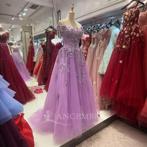 Para Jancember ANY47 elegante Lila fuera del hombro A-Line vestido de fiesta de noche Formal apliques de cuentas encaje bordado de cristal - Product Image 3