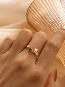Bague tendance en argent 925 avec zircon rose, motif fleur mignon, ajustable, pour femme - Product Image 6