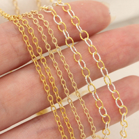 Chaîne de collier en or véritable 14 carats plaqué or, 1,8 mm, à motifs, chaîne ovale en forme de lien défaits, pour collier ras du cou, fabrication de bijoux