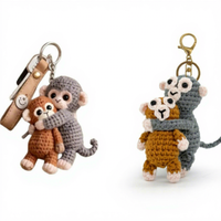 Porte-clés en peluche tricoté à la main, motif singe parent-enfant câlin, doux, écologique et mignon