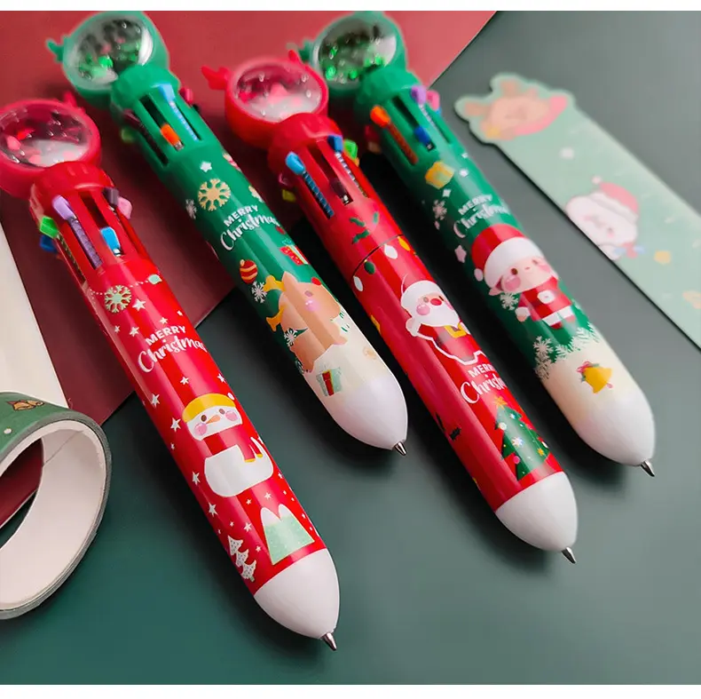 Noel 10 renkli tükenmez kalem çok renkli kalem bir çok renkli geri çekilebilir bas tipi tükenmez ofis okul için