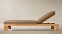 Chaise longue de jardin en teck avec coussin, dossier réglable, mobilier de patio moderne et contemporain pour jardin, piscine, terrasse