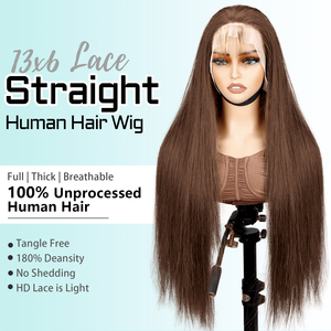 Top 180% densité 4 # brun 13x6 dentelle avant perruque longue ligne droite cheveux humains pré plumé frontal perruques avec cheveux <span class=keywords><strong>Boby</strong></span> pour les femmes noires - Product Image 3