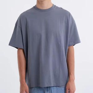 Camiseta de Verano Lisa con Cuello Redondo, Estilo Vintage, Hombros Caídos, de Algodón de Diseñador, de Gran Gramaje, Lisa y Oversize - Product Image 1