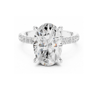 Anillo de compromiso de corte ovalado en oro amarillo con doble halo oculto de diamantes, anillo de promesa con pavé, elegante joyería nupcial, regalo para mujer - Product Image 3