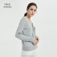 Pull décontracté pour femme en maille fine respirante 5% soie, col rond, avec nœud, idéal pour l'automne