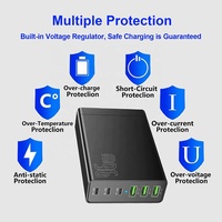 Station de charge rapide 96W 6 ports USB C Chargeur mural multiport PD portable Type C Chargeur de bureau pour l'utilisation du téléphone