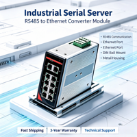 Serveur série 8 ports sur rail DIN, RS232/485 isolé galvaniquement, double Ethernet + 4DI/2DO, Modbus RTU/ASCII & TCP/UDP, Industriel IIoT