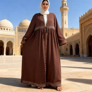 9.9 Nida Material Abaya Simple Luxury Diamond Pearls <b>Cardigan</b> With Side Pockets With Front Small Belt Eid Women Abaya 1402# - Product Image 5