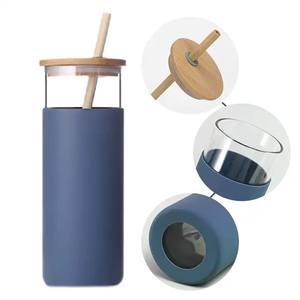 Gobelet en verre écologique avec couvercle en bambou, paille et manchon en silicone, réutilisable, pour étudiants et usage quotidien - Product Image 5