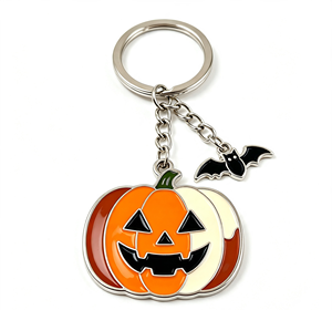 Halloween Pumpkin Metal Key Chain Alloy Keyring Enamel Bat Pendant <b>Custom</b> Gift Souvenir - Product Image 4