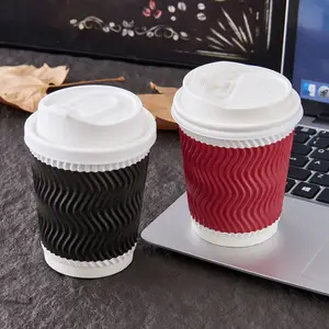 Taza de papel de café caliente de doble pared con logotipo personalizado, taza de café de papel para llevar bebida caliente de té de la leche ecológica con tapas