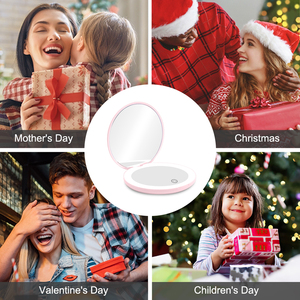 Nhỏ gọn màu hồng Led mỹ phẩm gương mini Ví du lịch hiện tại 1X/5x Độ phóng đại USB cáp dữ liệu cá nhân thắp sáng đôi trang điểm - Product Image 6