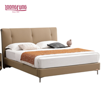 LOONGFUNG Lit personnalisé King Queen Size en cuir pleine fleur souple avec sommier à lattes en bois de pin et tête de lit capitonnée – Mobilier de chambre
